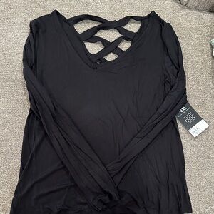 Rock & Republic Black Crisscross Long Sleeve Top